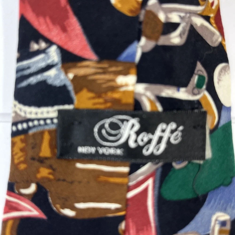 Roffe' Mens Tie 3.5 in W x L 56 in Silk White Green Brown Red